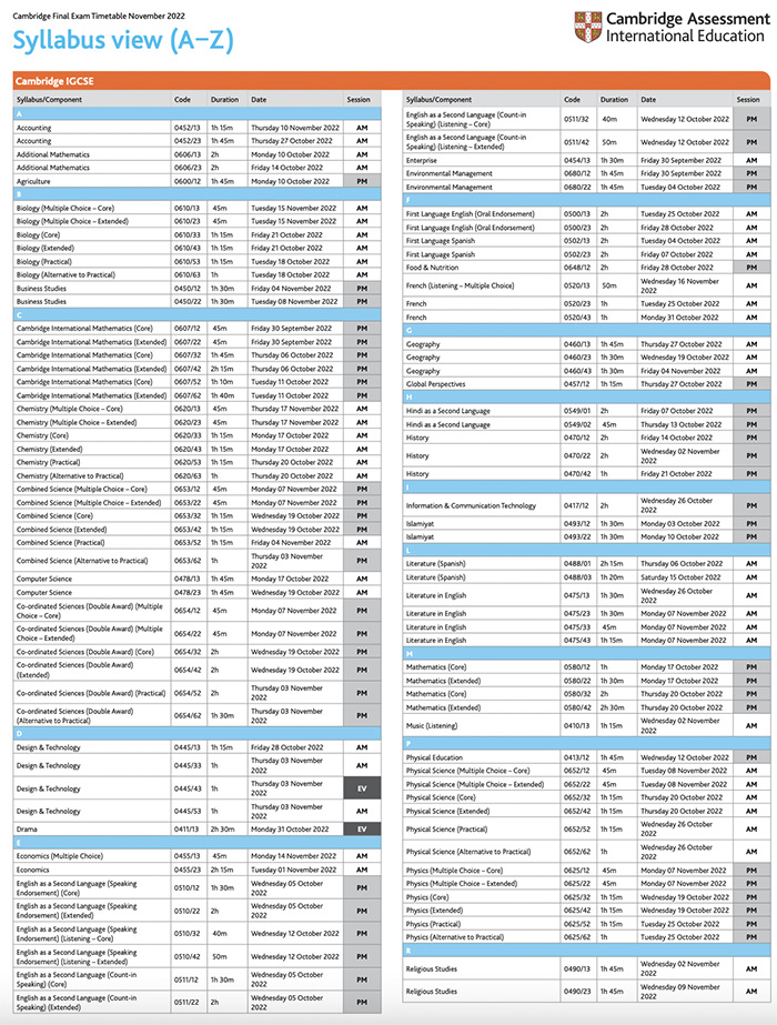 2022~2023年CAIE A-Level考试时间安排