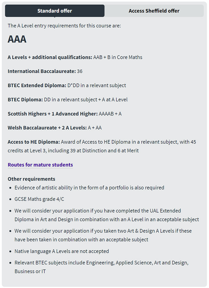 英国谢菲尔德大学2024-2025年A Level入学要求
