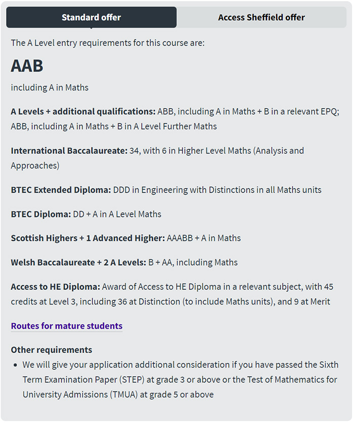 英国谢菲尔德大学2024-2025年A Level入学要求