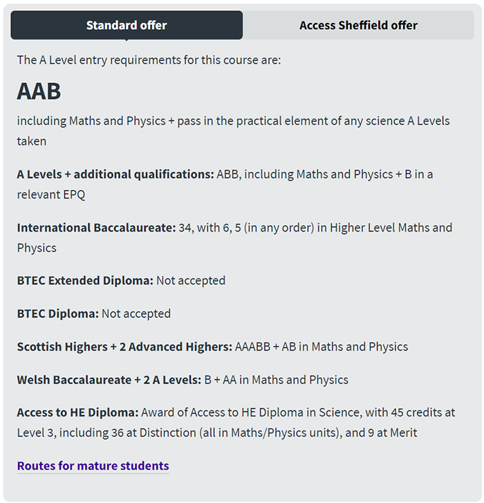 英国谢菲尔德大学2024-2025年A Level入学要求