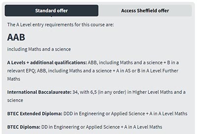 英国谢菲尔德大学2024-2025年A Level入学要求