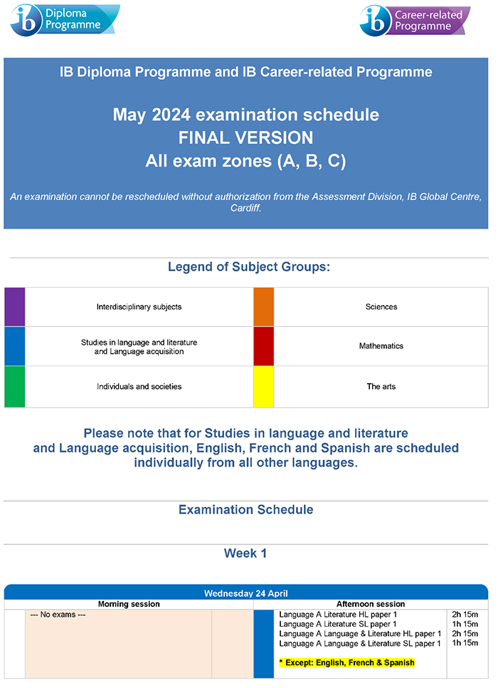 2024夏季IB考试时间安排,部分课程启用新课纲