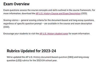 2024年5月大考AP历史类科目考纲更新