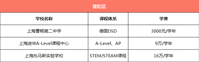 上海普陀区所有国际学校学费汇总