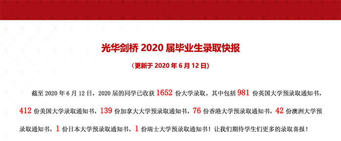 2020上海光华学院剑桥国际中心(光华剑桥）升学录取表