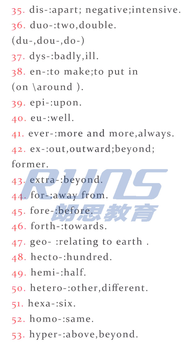 雅思词汇:常见前缀和后缀3