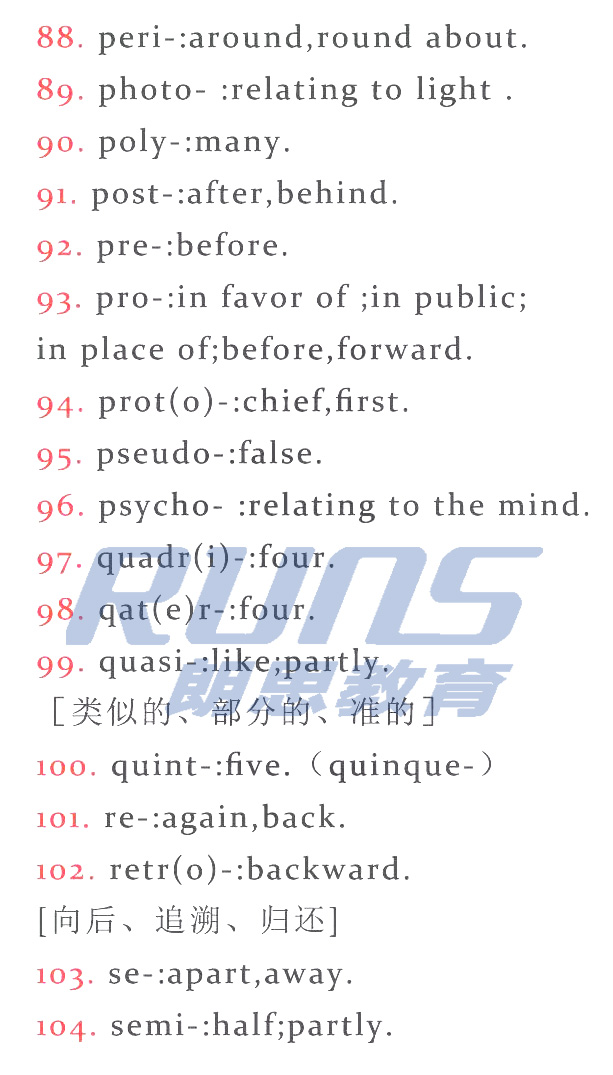 雅思词汇:常见前缀和后缀6