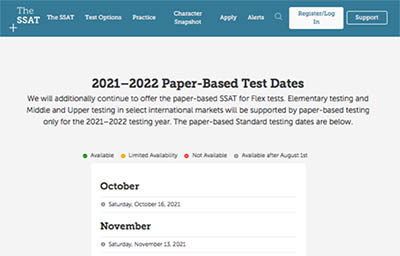2021-2022年SSAT纸笔考试日期安排